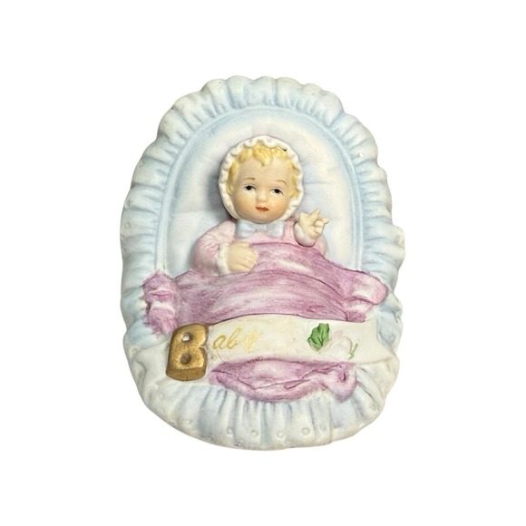 Enesco Other - Enesco Designed Giftware Baby Figurine 1983 Pink Blanket Nursery Décor‎ Vintage